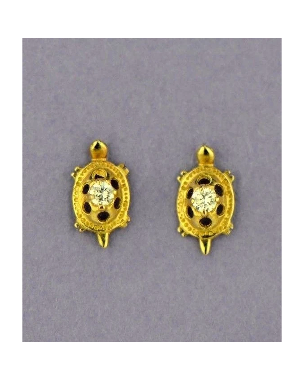 14K Yellow Gold Turtle CZ Stud Earrings with Screw Back