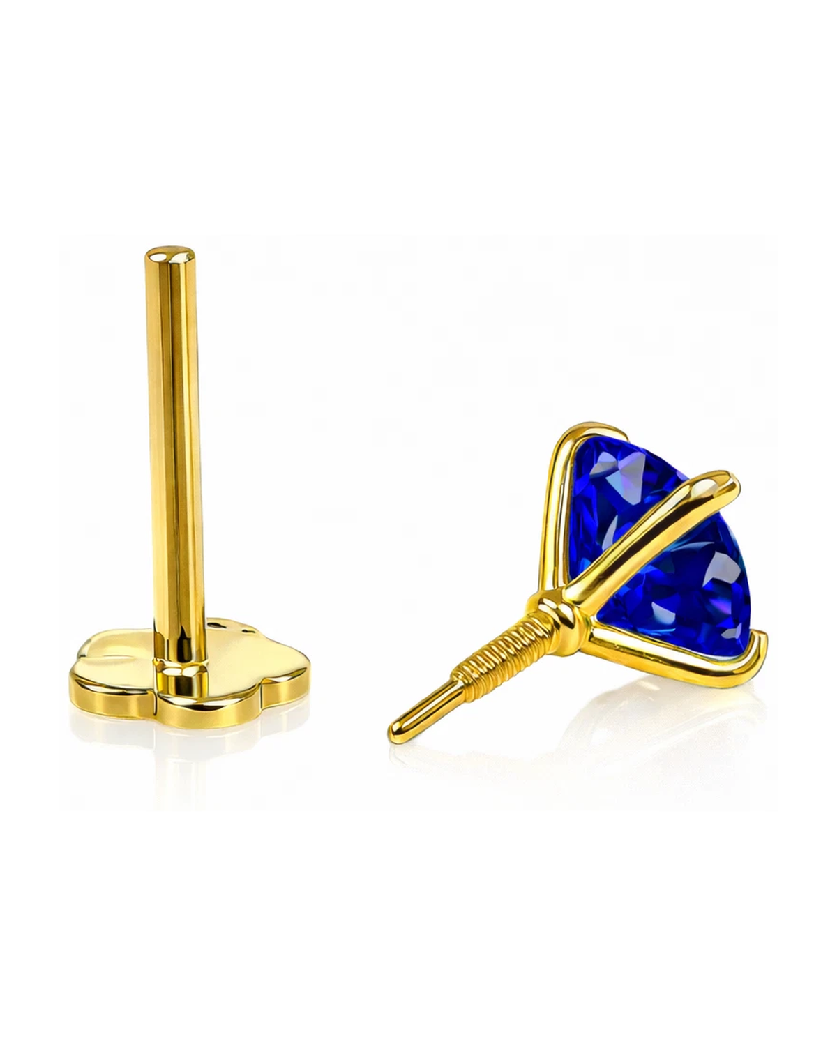 14K Yellow Gold CZ Birthstone Cartilage Barbell Earring with Screw Back - 2mm to 4mm