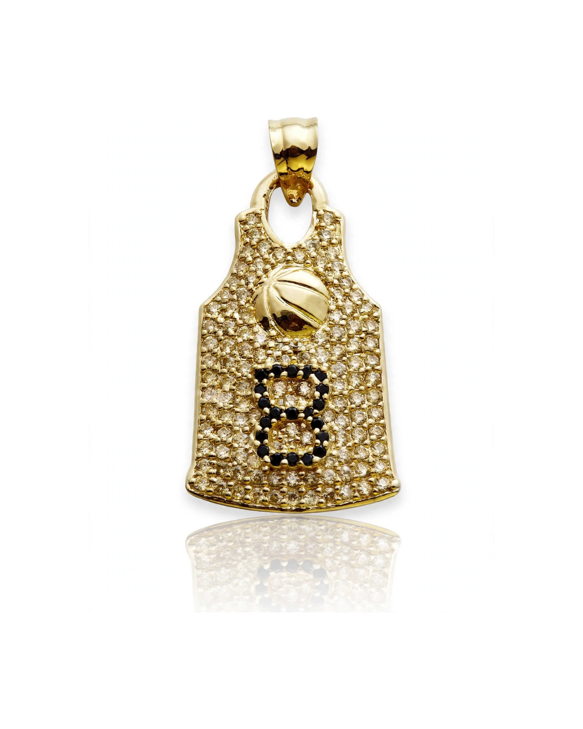 Basketball Jersey Pendant with CZ Number 8 - 10K Gold