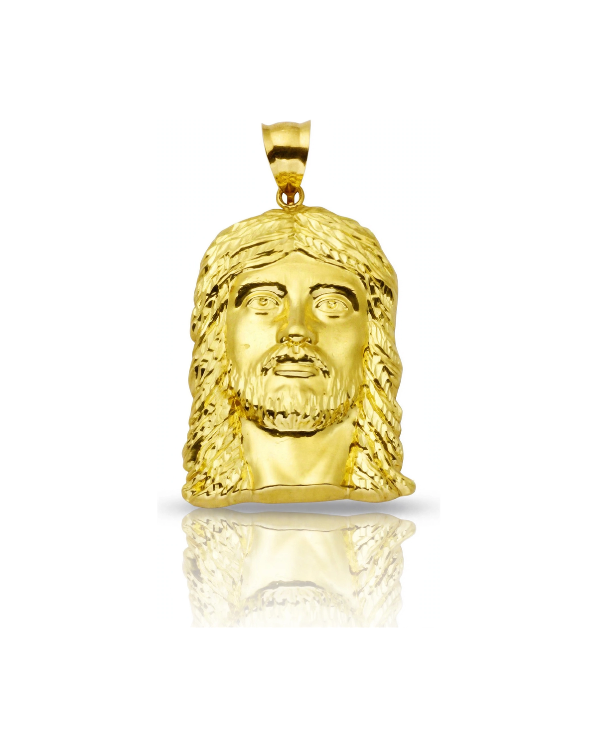 Jesus Head Pendant with Faceted Textured Hair - 10K Yellow Gold