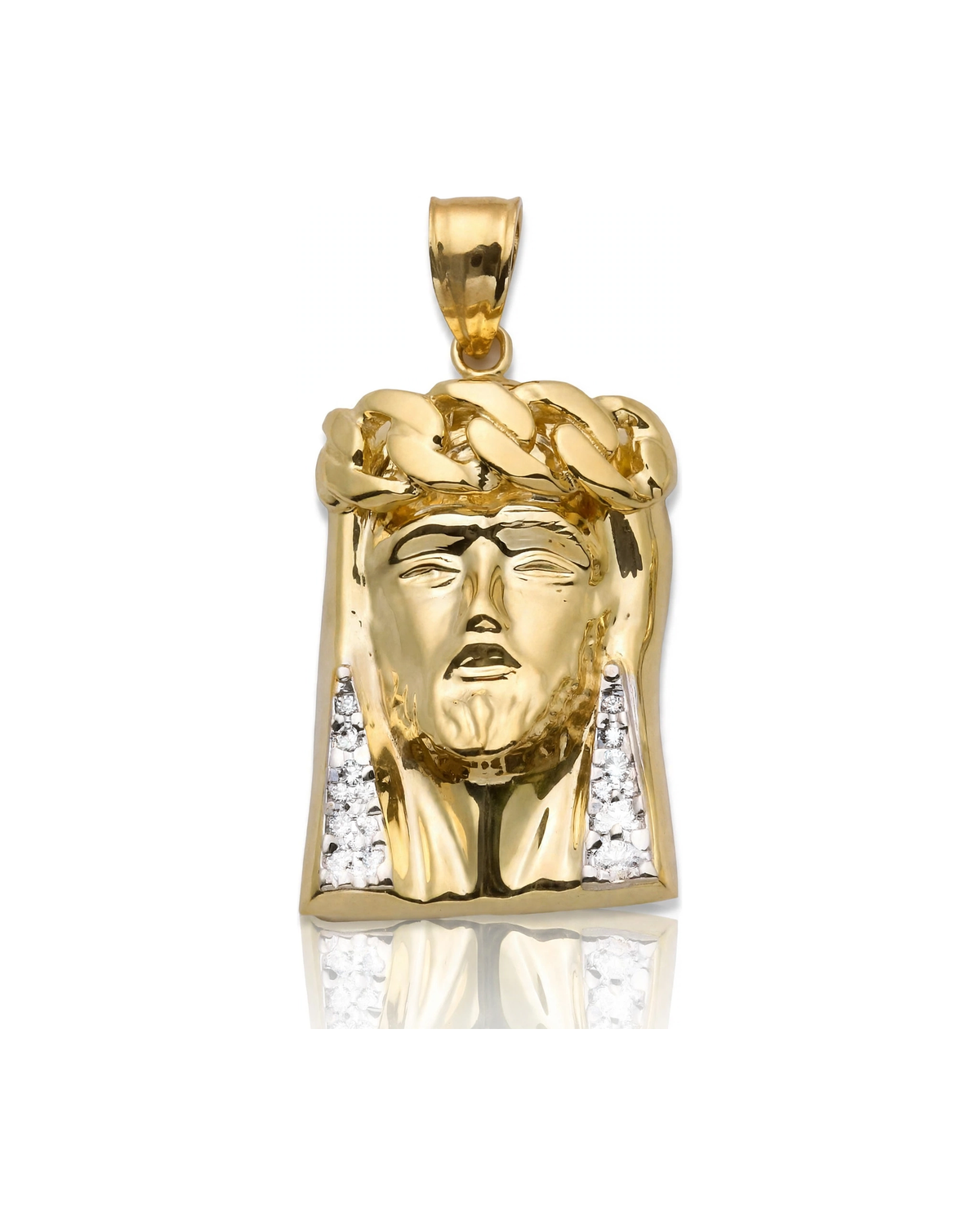 Small Two-Tone Jesus Face Braided Crown Lattice Back Pendant - 10K Gold