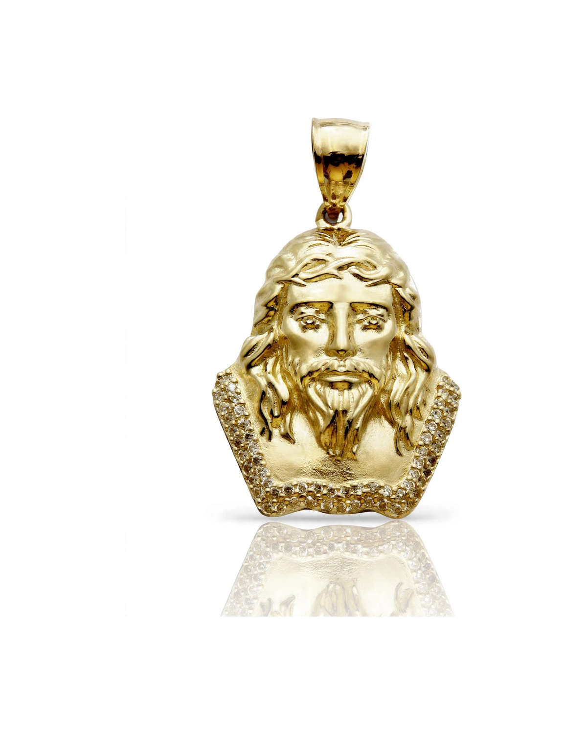 Jesus Bust Pendant with CZ Base - 10K Gold