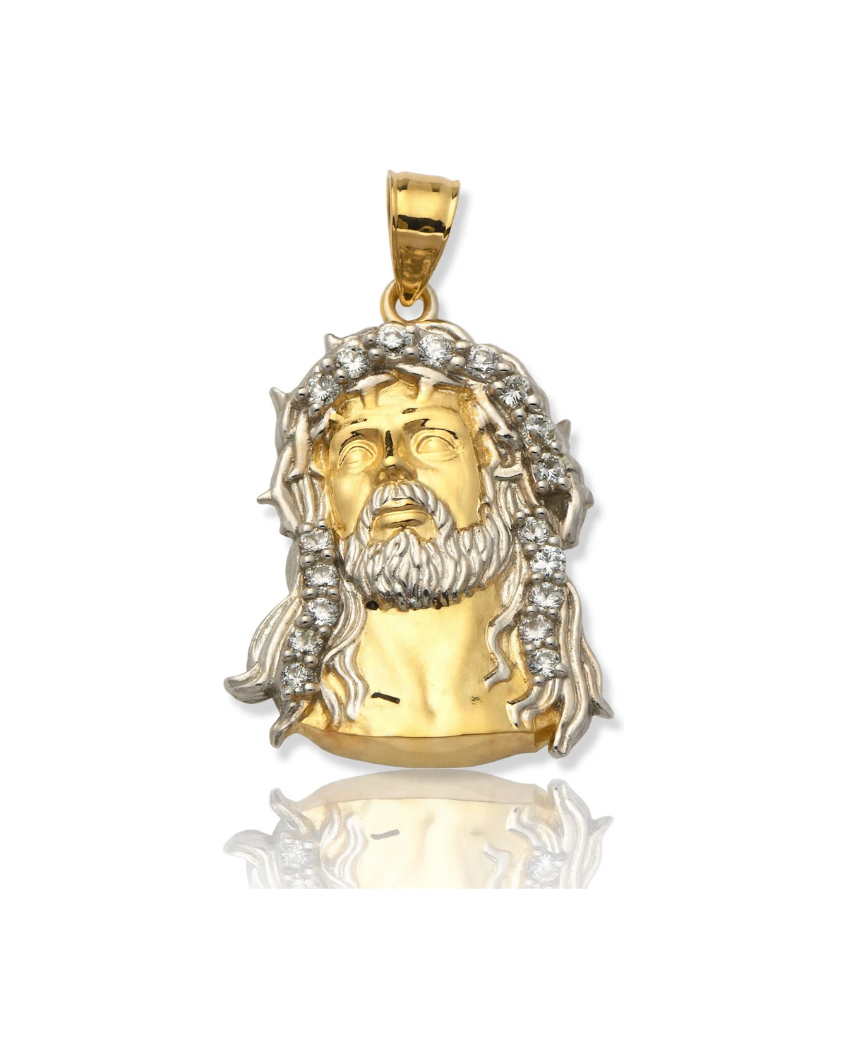 Jesus Bust Pendant with White Crown Two-Tone - 10K Gold