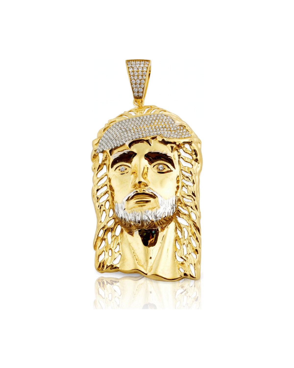 Jesus Face Pendant with CZ Pavé Band and Bail - 10K Gold