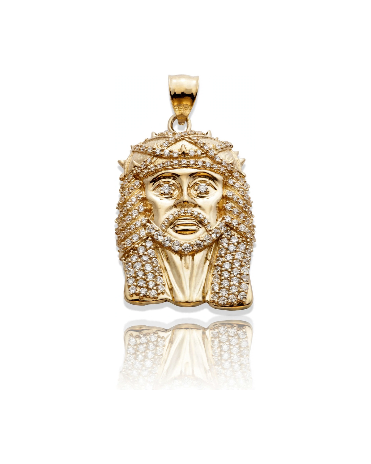 Jesus Face Pendant with CZ Crown and Beard - 10K Gold