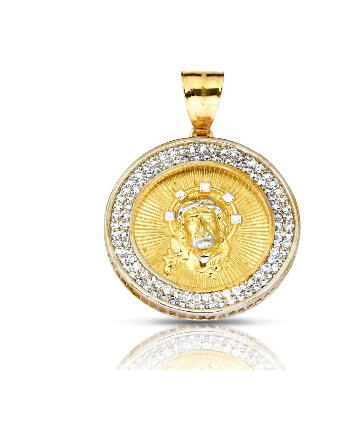 Jesus Medallion Pendant with Double CZ Halo - 10K Gold
