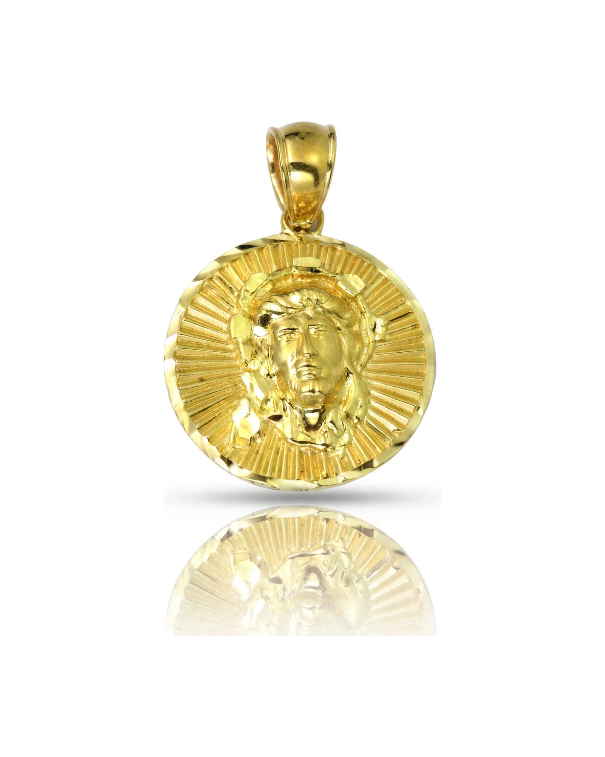 Jesus Face Medallion Pendant Tiny - 10K Yellow Gold