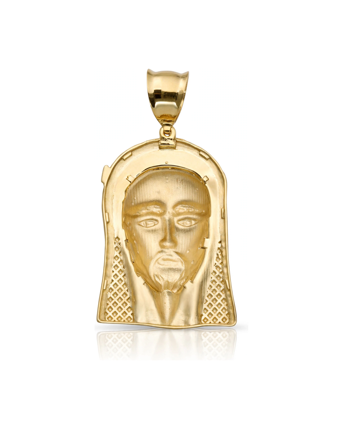 Two-Tone Jesus Face Silver Thorn Band Hollow Back Pendant - 10K Gold
