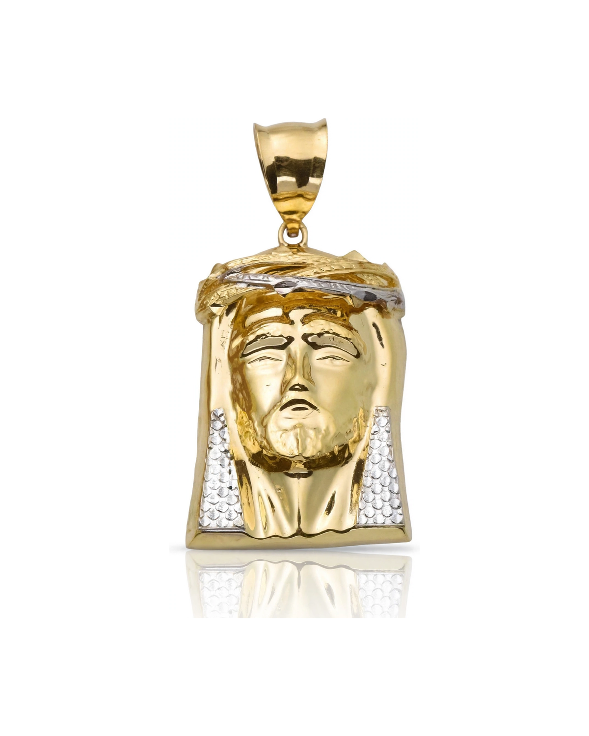 Two-Tone Jesus Face Silver Thorn Band Hollow Back Pendant - 10K Gold