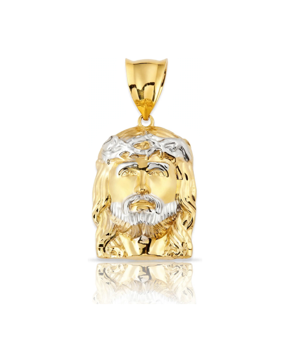 Jesus Head Pendant with Downcast Eyes and White Crown - 10K Gold
