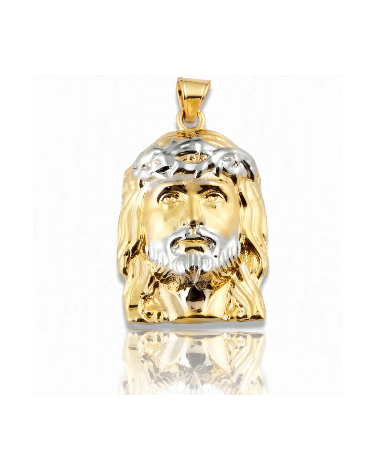 Jesus Head Pendant with Smooth Hair and White Beard - 10K Gold
