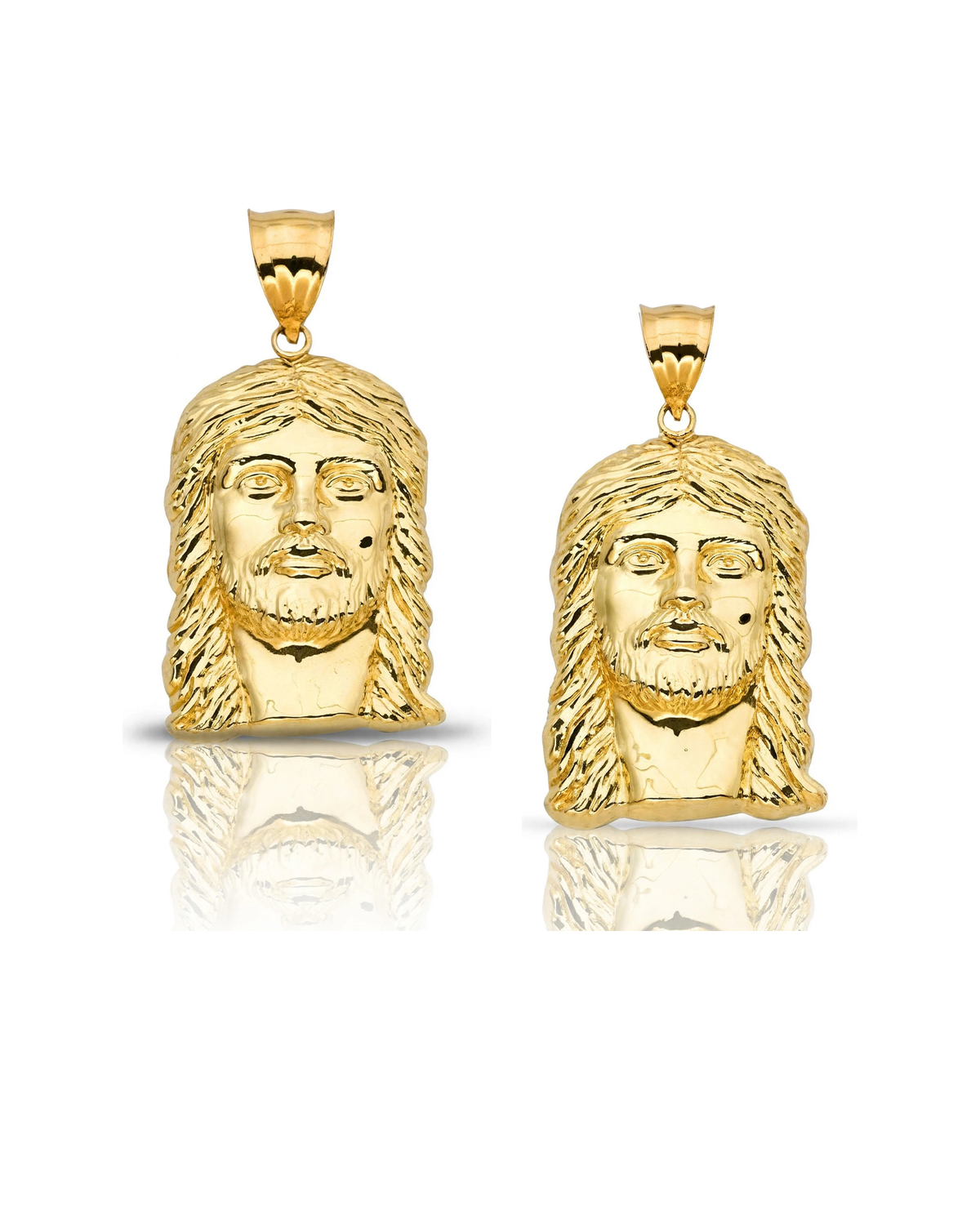 Jesus Head Pendant with Long Wavy Hair - 10K Yellow Gold