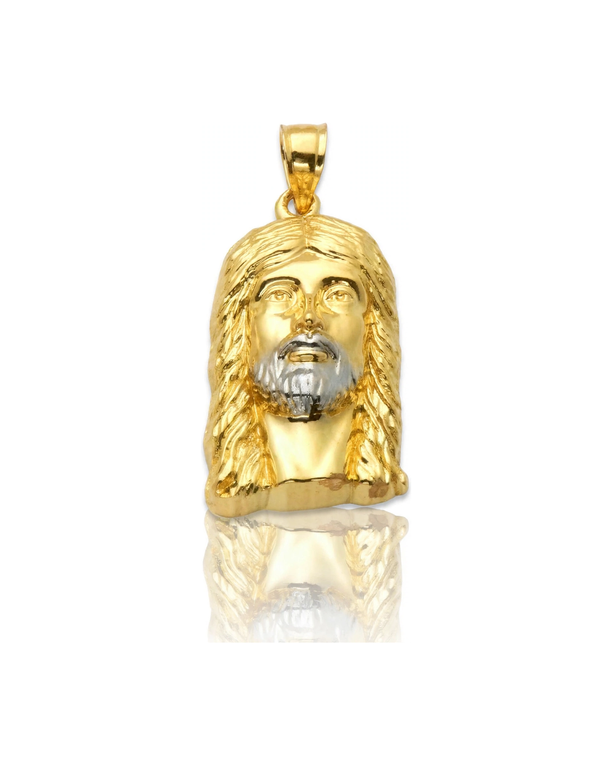Jesus Head Pendant with Two-Tone White Beard - 10K Gold