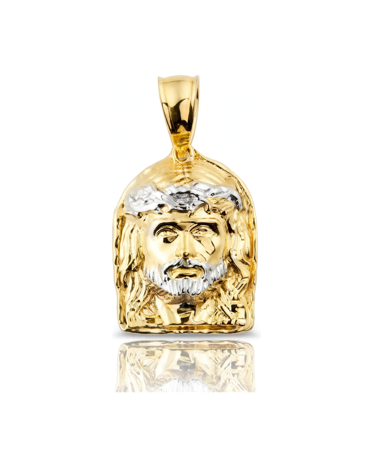 Jesus Head Pendant with White Crown of Thorns Band - 10K Gold