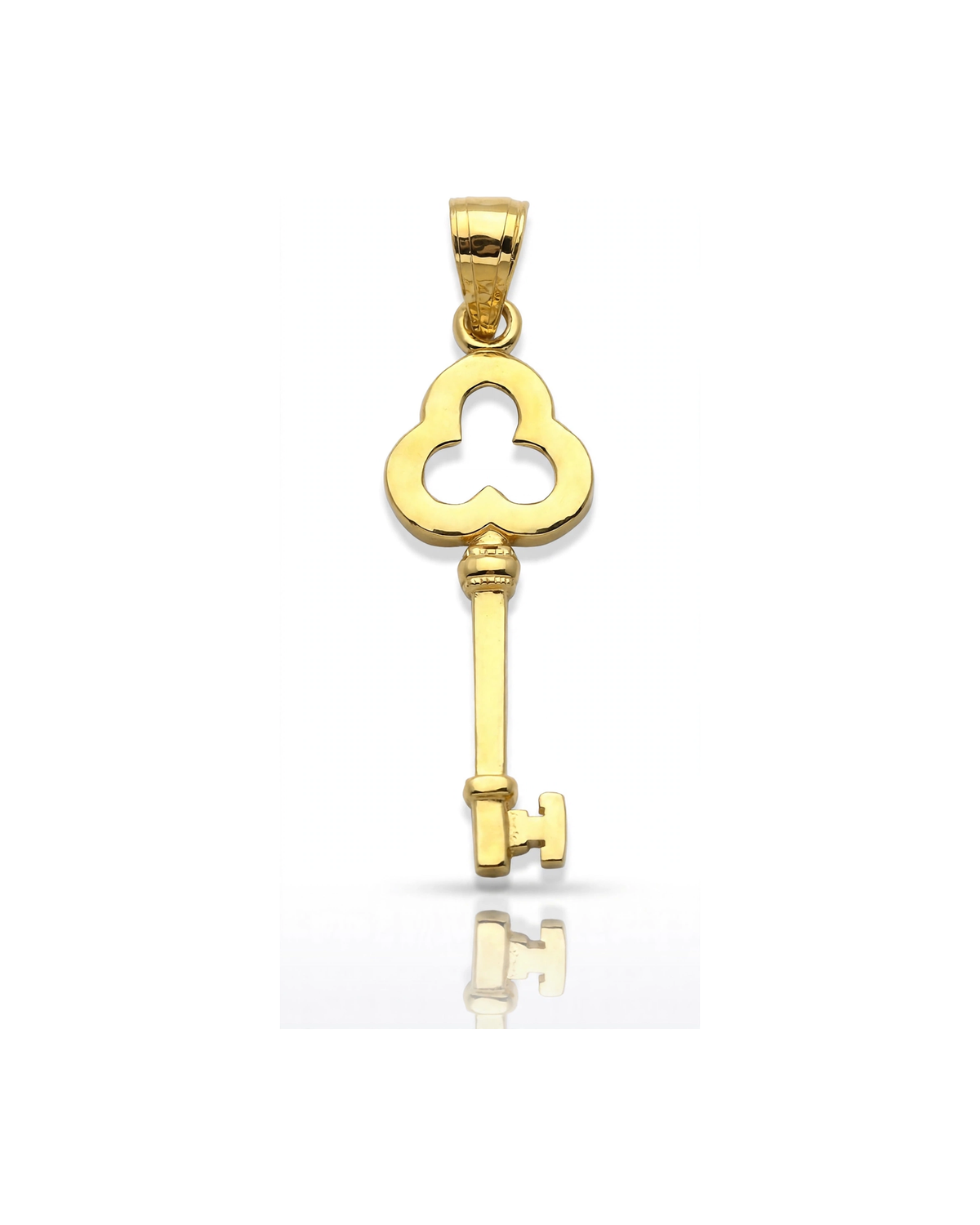 Key Pendant with Clover Top - 10K Yellow Gold
