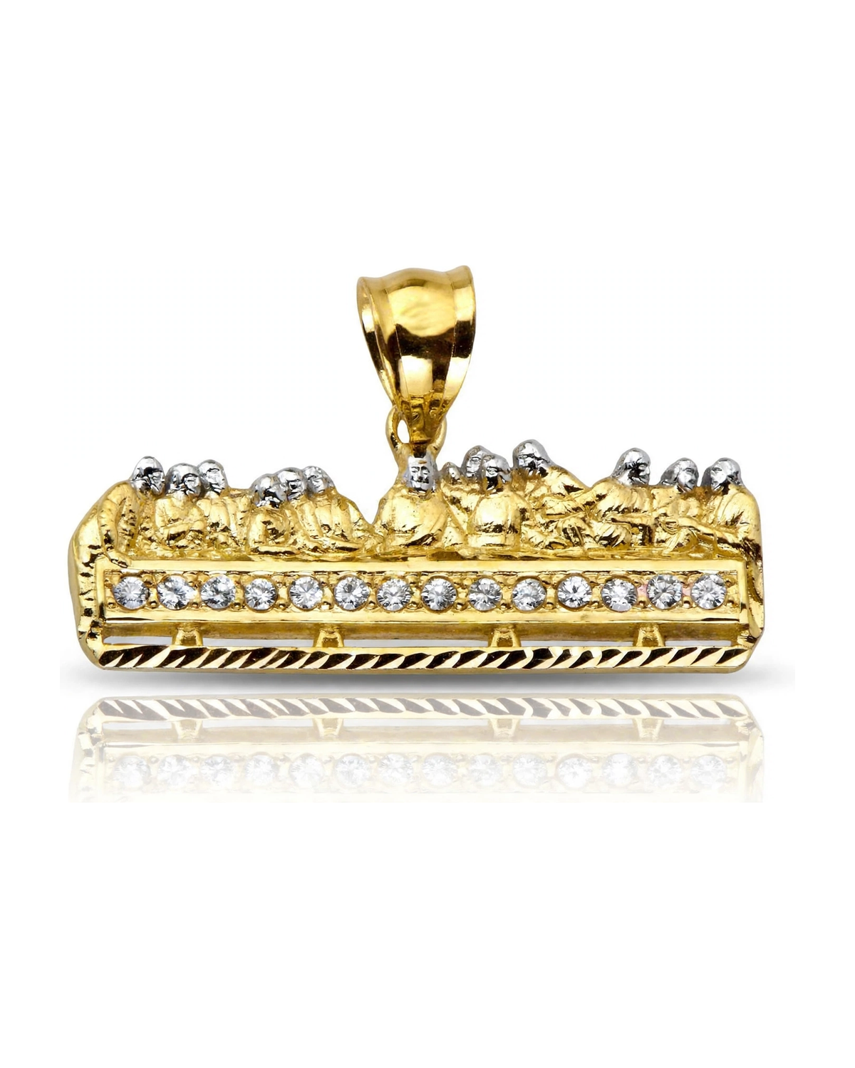 Last Supper Bar Pendant with CZ Row - 10K Gold