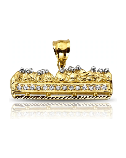 Last Supper Bar Pendant with CZ Row - 10K Gold