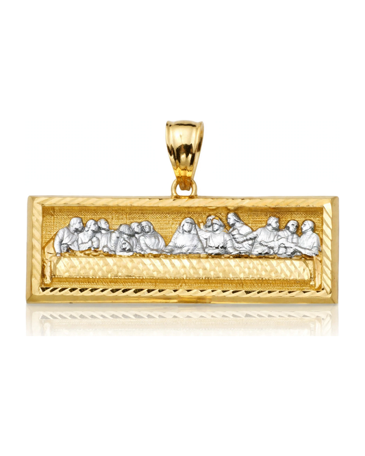 Last Supper Bar Pendant with Two-Tone Figures - 10K Gold