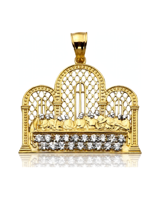 Last Supper Cathedral Pendant with CZ Row - 10K Gold