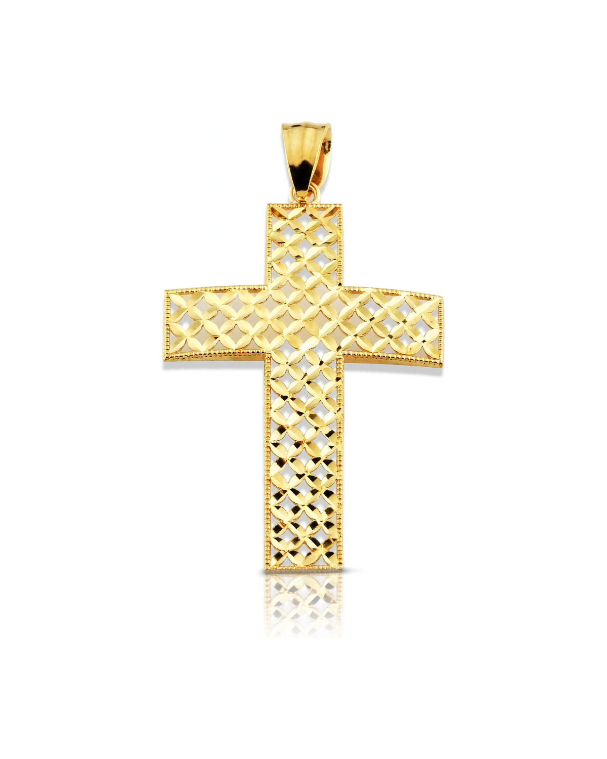 Lattice Cross Pendant with Woven Filigree Panel - 10K Yellow Gold