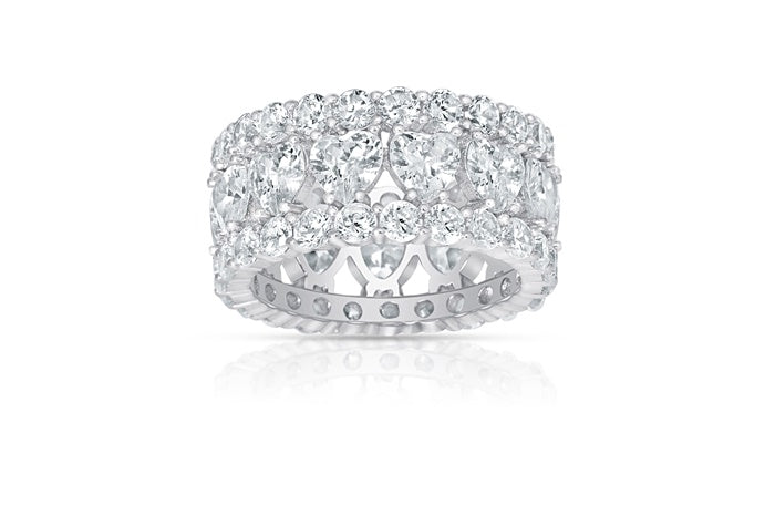 Triple Row Eternity Band Ring - 925 Sterling Silver - Rhodium Plated