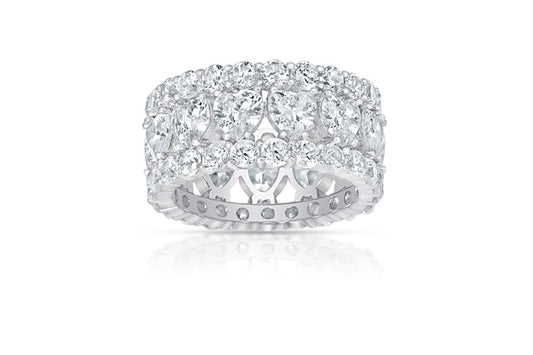 Triple Row Eternity Band Ring - 925 Sterling Silver - Rhodium Plated