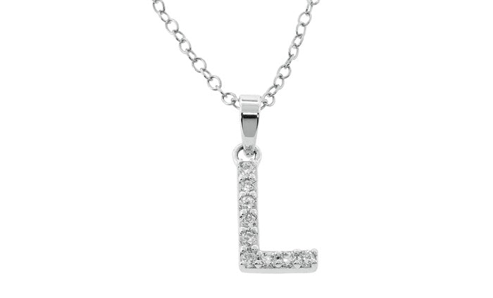 Baby Cz Prong Initials Charm Pendant - 925 Sterling Silver - Rhodium Plated