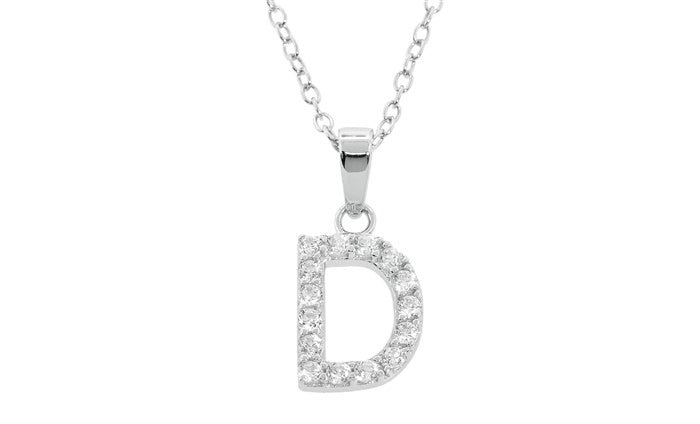Baby Cz Prong Initials Charm Pendant - 925 Sterling Silver - Rhodium Plated
