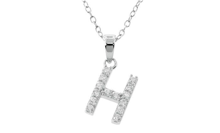 Baby Cz Prong Initials Charm Pendant - 925 Sterling Silver - Rhodium Plated