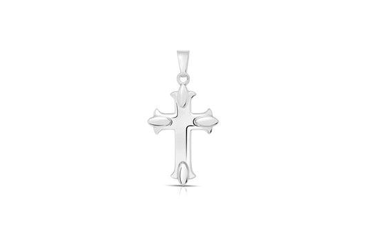 Flared Cross Pendant - 925 Sterling Silver - Rhodium Plated