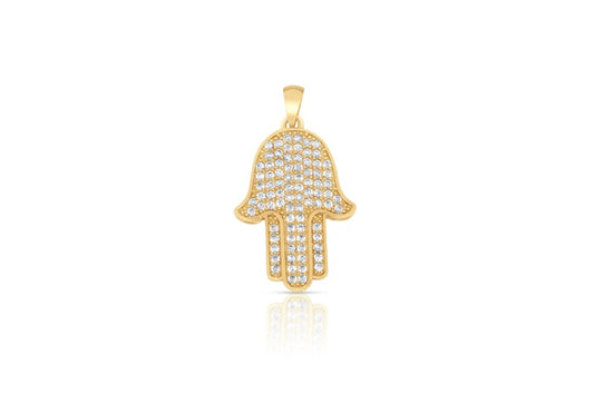 Hamsa Hand CZ Charm Pendant - 925 Sterling Silver - Gold Plated