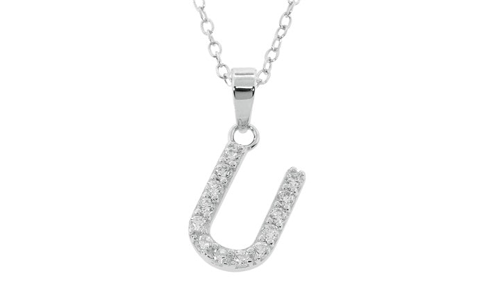 Baby Cz Prong Initials Charm Pendant - 925 Sterling Silver - Rhodium Plated