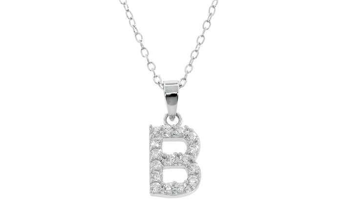 Baby Cz Prong Initials Charm Pendant - 925 Sterling Silver - Rhodium Plated