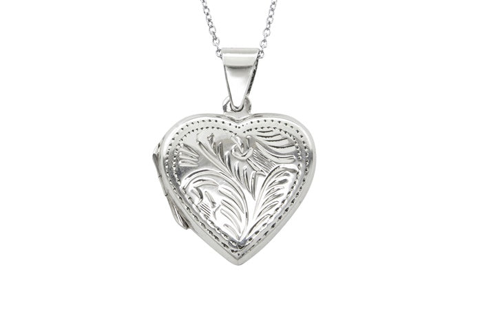 Ornate Scroll Heart Locket Pendant - 925 Sterling Silver - Rhodium Plated