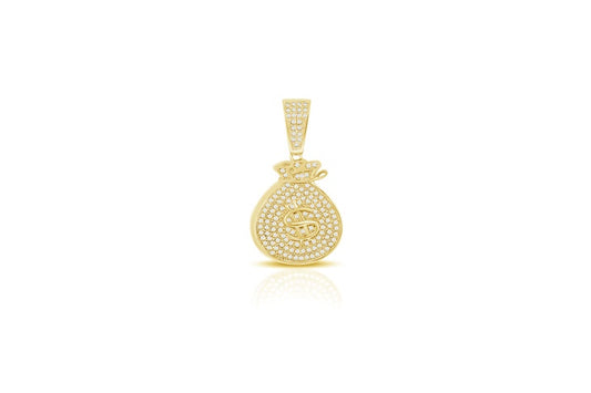 Money Bag CZ Charm Pendant - 925 Sterling Silver - Gold Plated