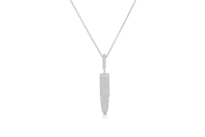 Bullet Charm Pendant - 925 Sterling Silver - Rhodium Plated