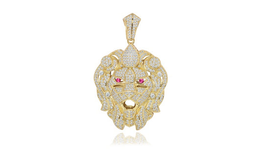 Lion Head CZ Charm Pendant - 925 Sterling Silver - Gold Plated