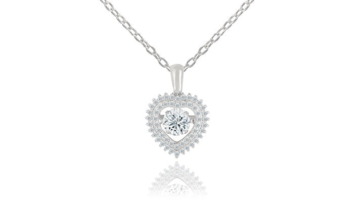 Heart Halo CZ Charm Pendant - 925 Sterling Silver - Rhodium Plated
