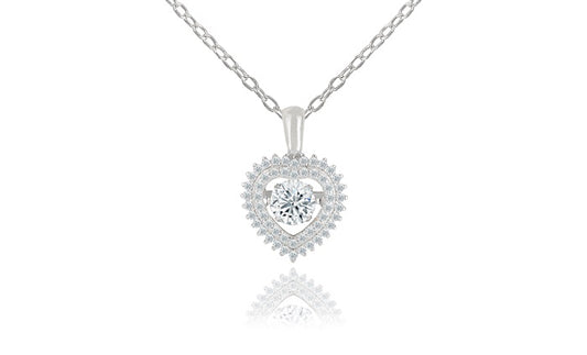 Heart Halo CZ Charm Pendant - 925 Sterling Silver - Rhodium Plated