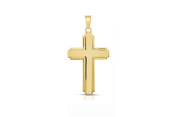 Polished Cross Pendant - 925 Sterling Silver - Gold Plated