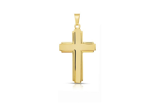 Polished Cross Pendant - 925 Sterling Silver - Gold Plated