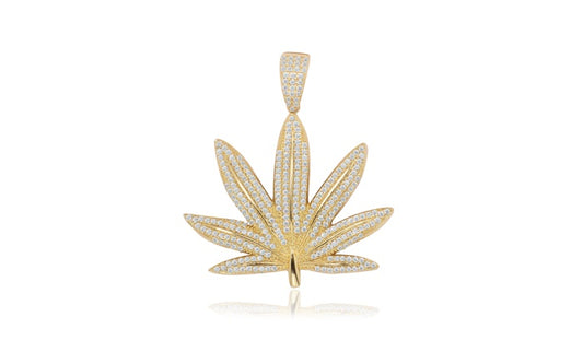 Cannabis Leaf CZ Charm Pendant - 925 Sterling Silver - Gold Plated