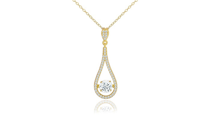 Teardrop CZ Charm Pendant - 925 Sterling Silver - Gold Plated
