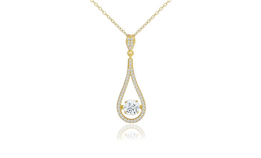 Teardrop CZ Charm Pendant - 925 Sterling Silver - Gold Plated