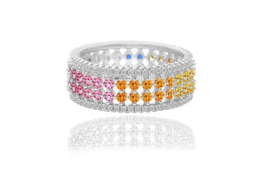 Rainbow Eternity Band Ring - 925 Sterling Silver - Rhodium Plated