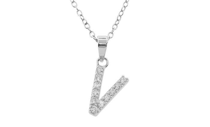Baby Cz Prong Initials Charm Pendant - 925 Sterling Silver - Rhodium Plated