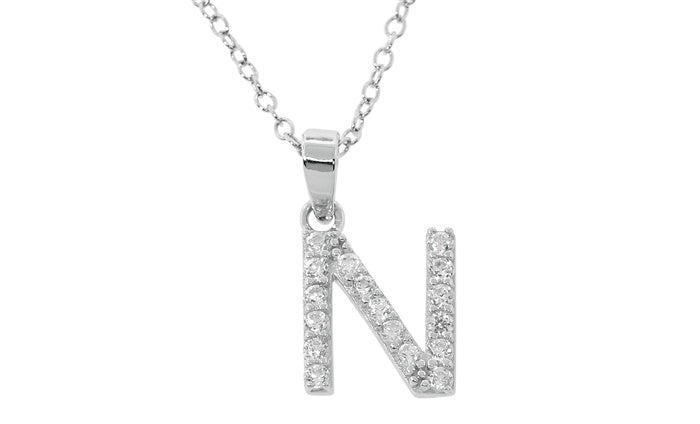 Baby Cz Prong Initials Charm Pendant - 925 Sterling Silver - Rhodium Plated