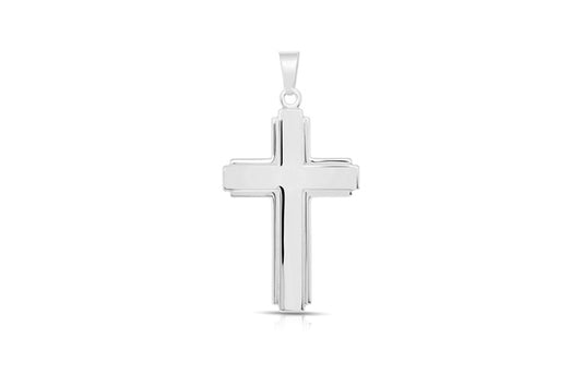 Bold Cross Pendant - 925 Sterling Silver - Rhodium Plated
