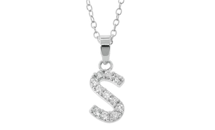Baby Cz Prong Initials Charm Pendant - 925 Sterling Silver - Rhodium Plated