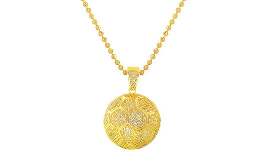 Soccer Ball CZ Charm Pendant - 925 Sterling Silver - Gold Plated